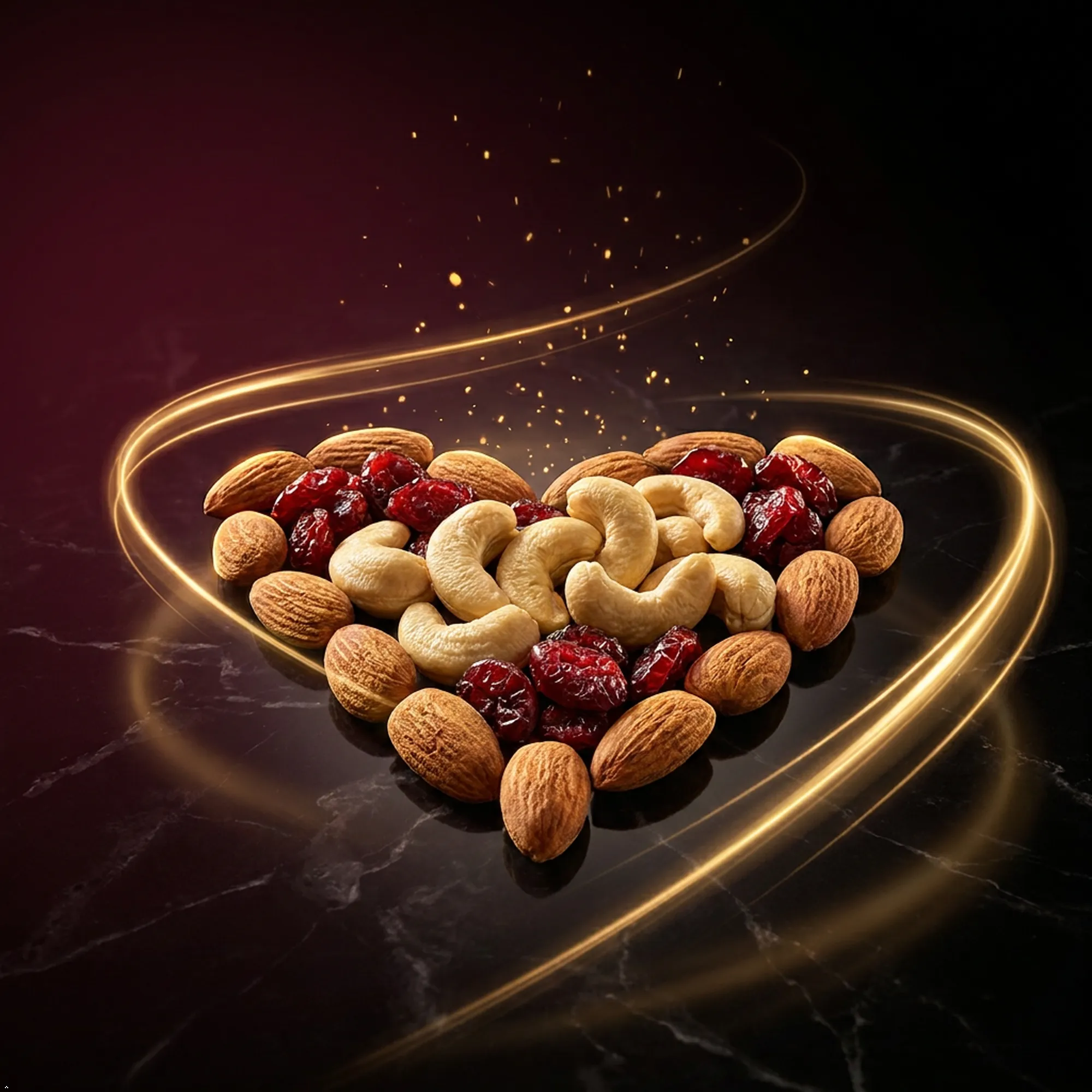 cranberries, cashews and almonds